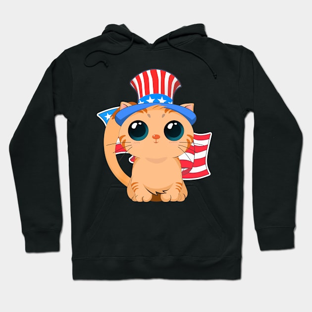 Patriot Cute Cat American Independence Day Hoodie by TheBeardComic